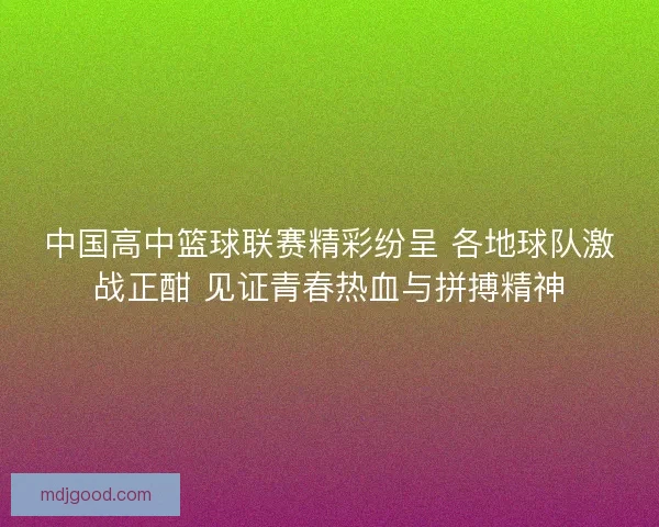中国高中篮球联赛精彩纷呈 各地球队激战正酣 见证青春热血与拼搏精神