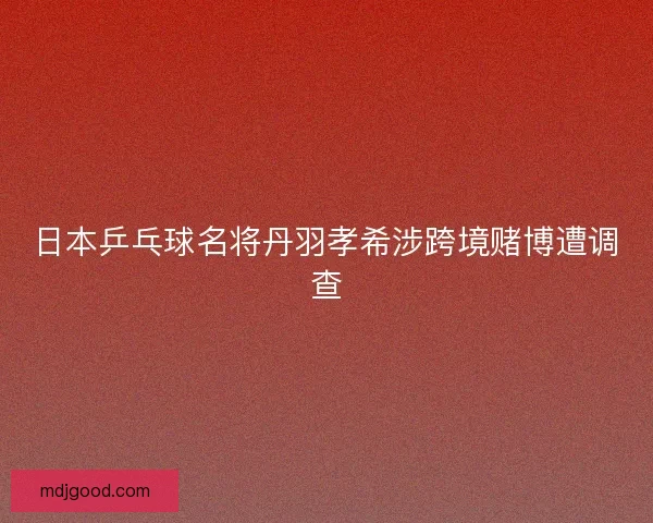 日本乒乓球名将丹羽孝希涉跨境赌博遭调查 日本乒乓球名将丹羽孝希涉跨境赌博遭调查